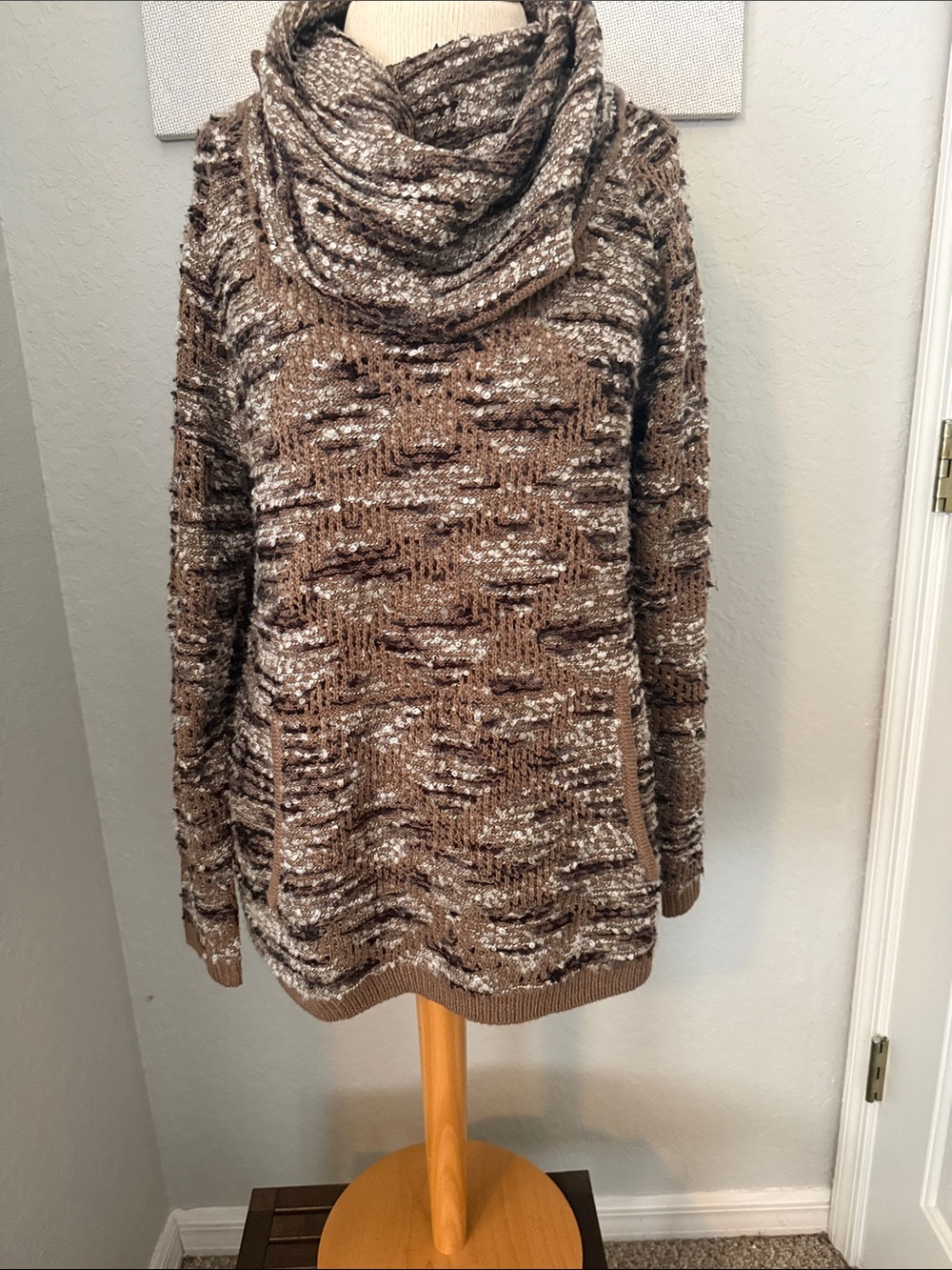 Peck & Peck Brown and Cream Marled Cowl Sweater